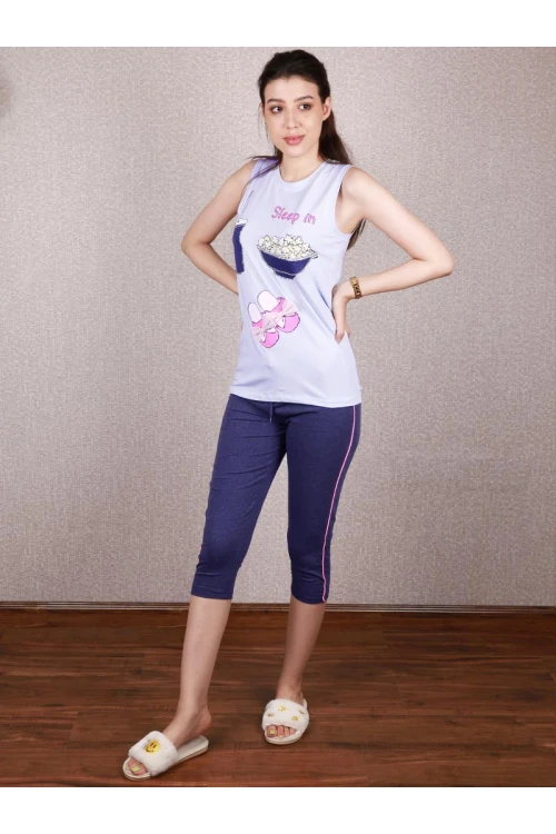 بيجاما برمودا تيشيرت مزين بطبعات