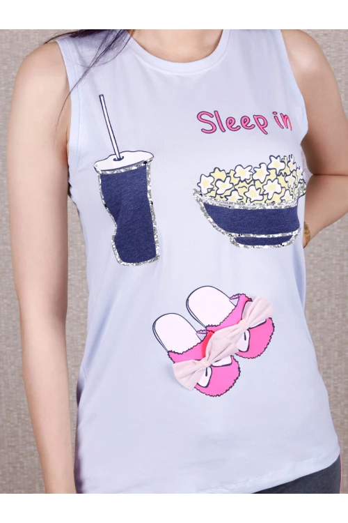 بيجاما برمودا تيشيرت مزين بطبعات