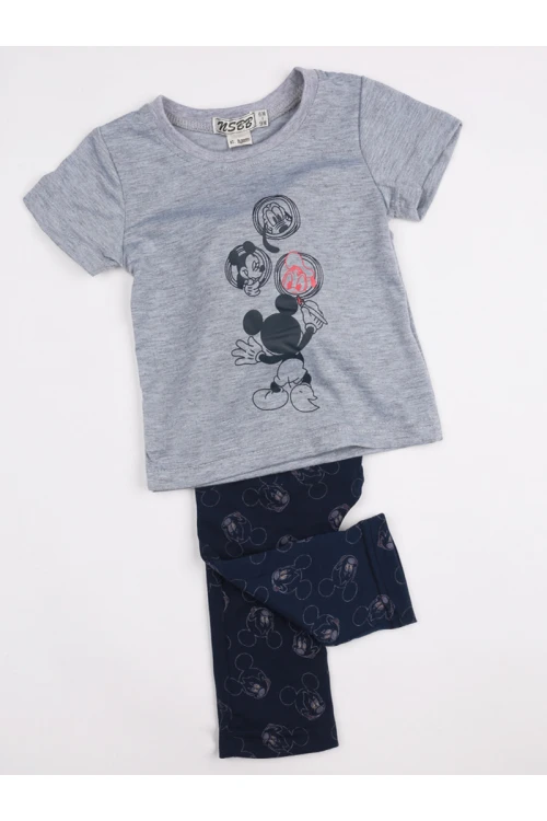 بنطلون بيجاما بطبعات مع تيشيرت بياقة مستديرة