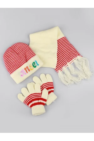 طقم شال مع قبعة و قفازات شتوية