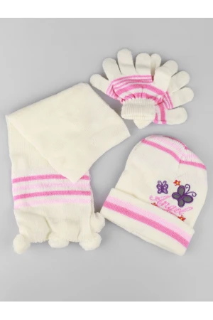 طقم شال مع قبعة و قفازات مزينة بطبعات