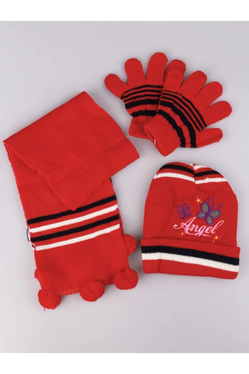طقم شال مع قبعة و قفازات مزينة بطبعات