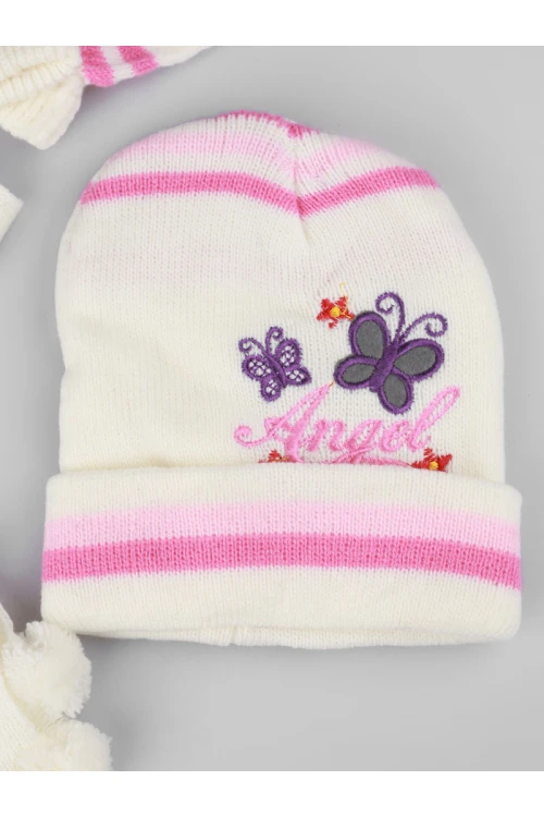 طقم شال مع قبعة و قفازات مزينة بطبعات