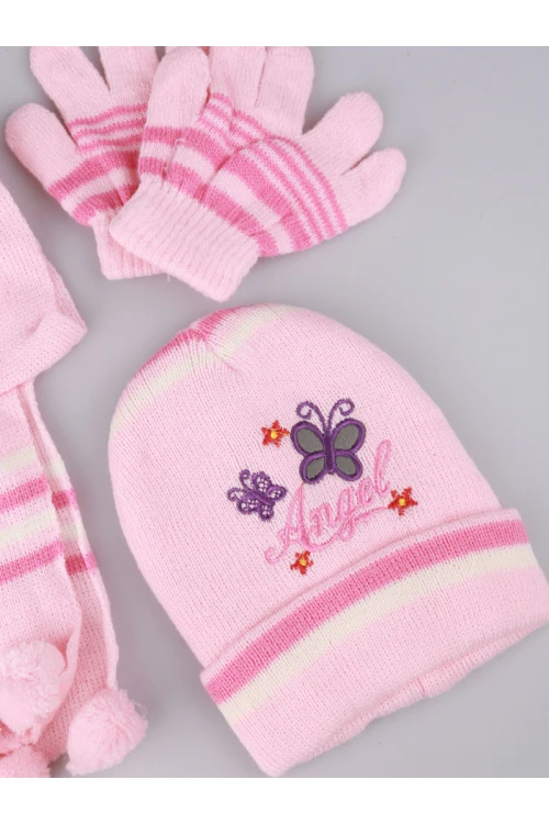 طقم شال مع قبعة و قفازات مزينة بطبعات