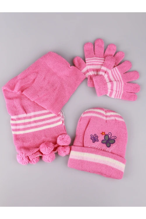 طقم شال مع قبعة و قفازات مزينة بطبعات