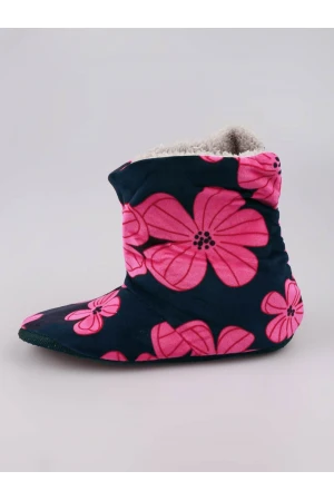 حذاء منزل مبطن بالفرو بطبعات زهور