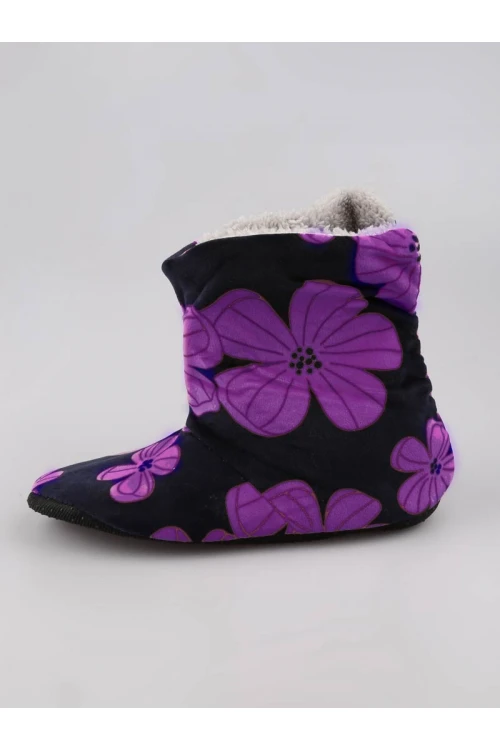 حذاء منزل مبطن بالفرو بطبعات زهور