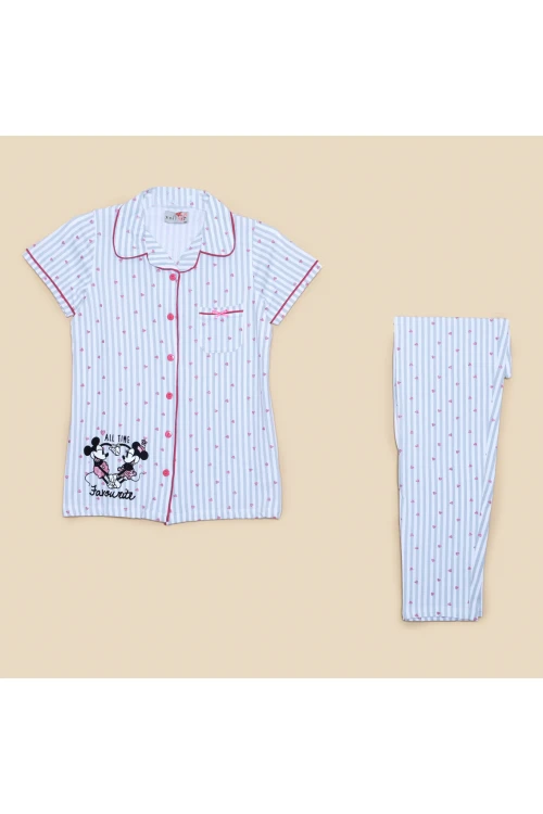 طقم بيجاما مخطط مع طبعات قلوب