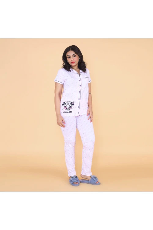 طقم بيجاما مخطط مع طبعات قلوب