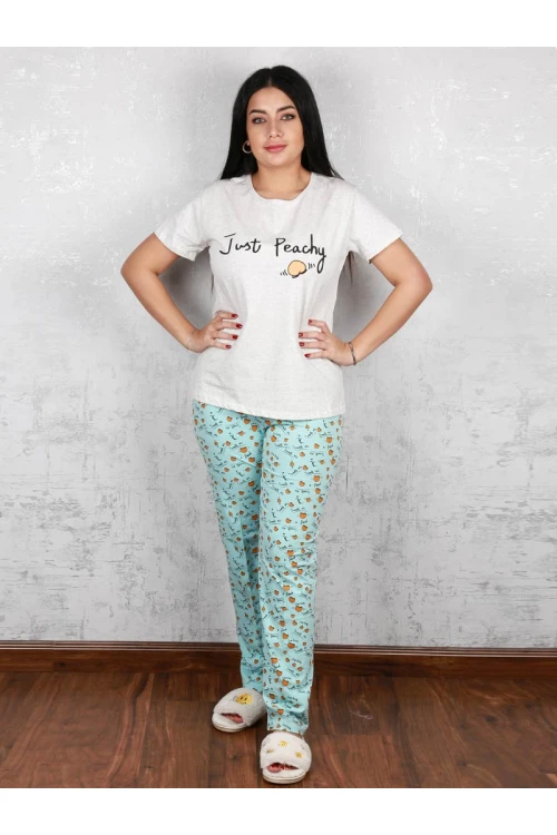 بيجاما بنطلون بطبعات مع تيشيرت بياقة مستديرة