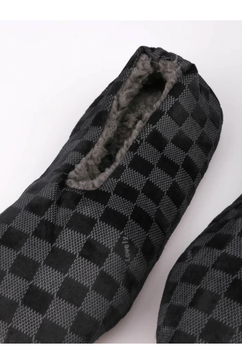 حذاء منزل كاروهات مبطن بالفرو