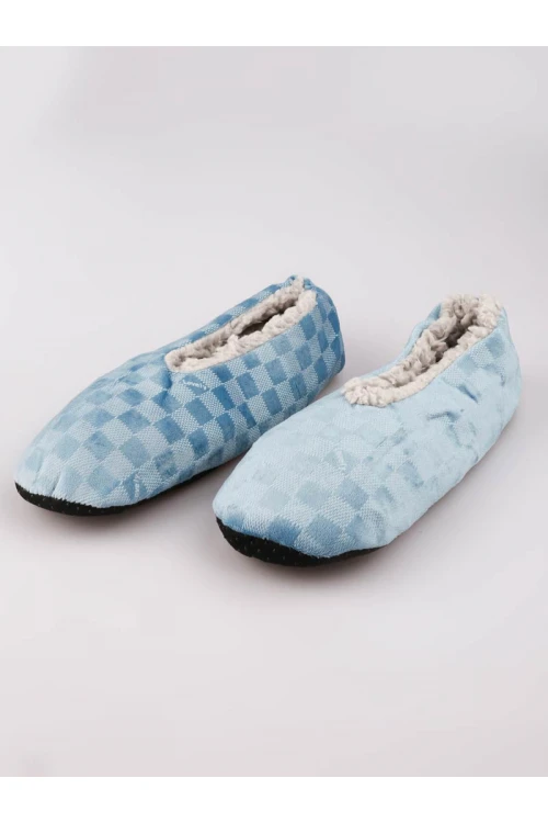 حذاء منزل كاروهات مبطن بالفرو