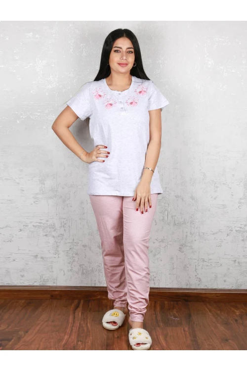 بيجاما بنطلون ساده مع تيشيرت بطبعات زهور