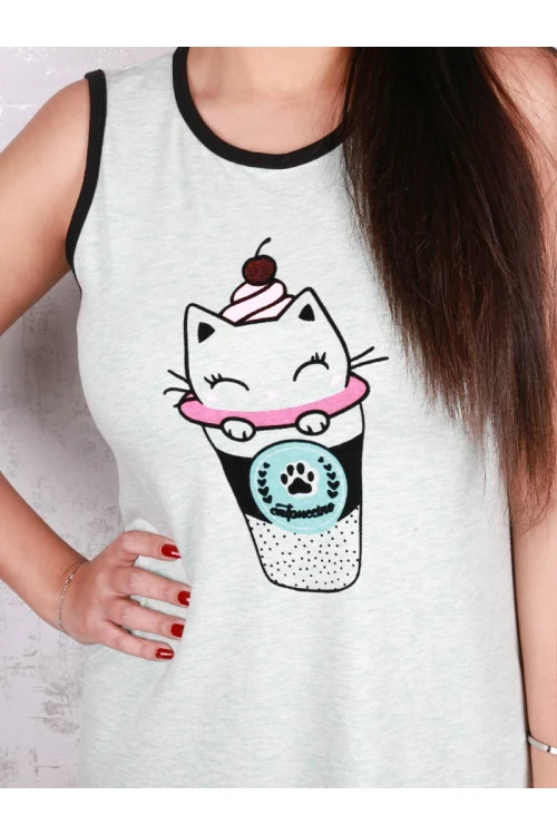 قميص قصير دون أكمام  مزين بطبعات