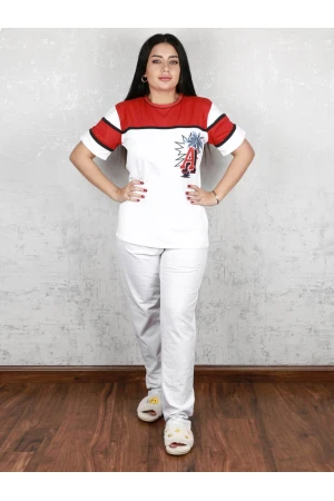 طقم بنطلون ساده مع تيشيرت بأكمام قصيره