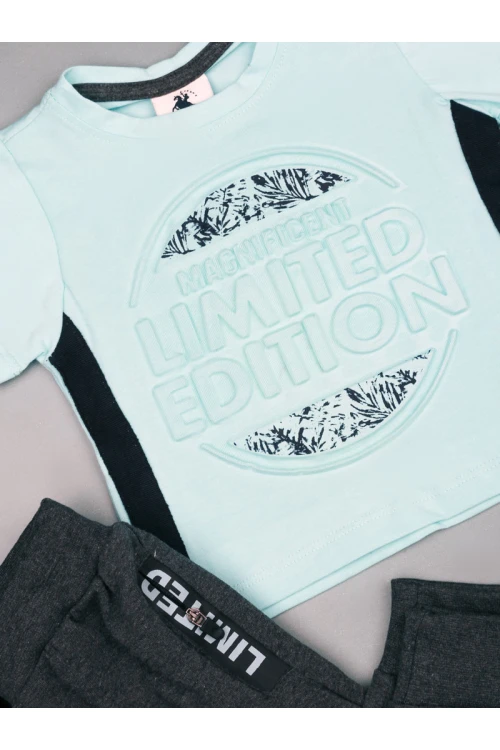 طقم بنطلون بخصر مطاطي مع تيشيرت بارز الملمس