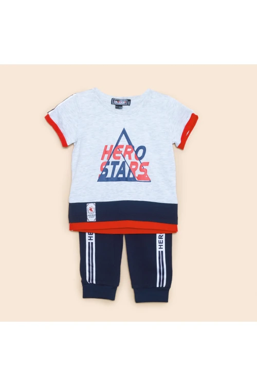 طقم تيشيرت بطبعات كتابة مع بنطلون طويل