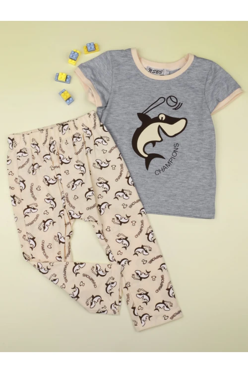 بيجاما بنطلون بطبعات مع تيشيرت بأكمام قصيرة