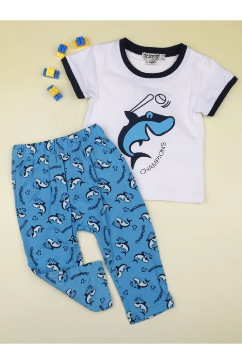 بيجاما بنطلون بطبعات مع تيشيرت بأكمام قصيرة