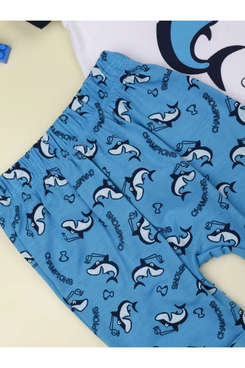 بيجاما بنطلون بطبعات مع تيشيرت بأكمام قصيرة