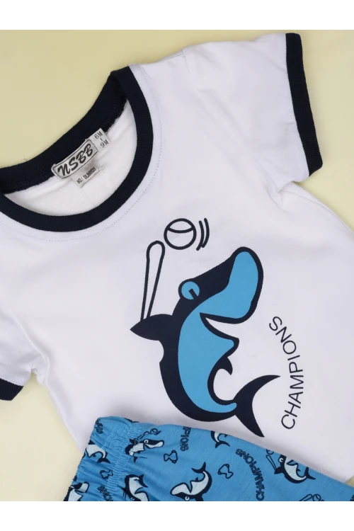 بيجاما بنطلون بطبعات مع تيشيرت بأكمام قصيرة