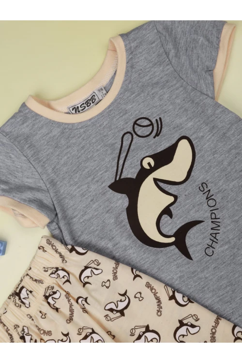 بيجاما بنطلون بطبعات مع تيشيرت بأكمام قصيرة