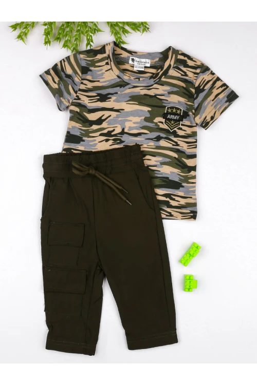 طقم تيشيرت مزخرف مع بنطلون بخصر مطاطي