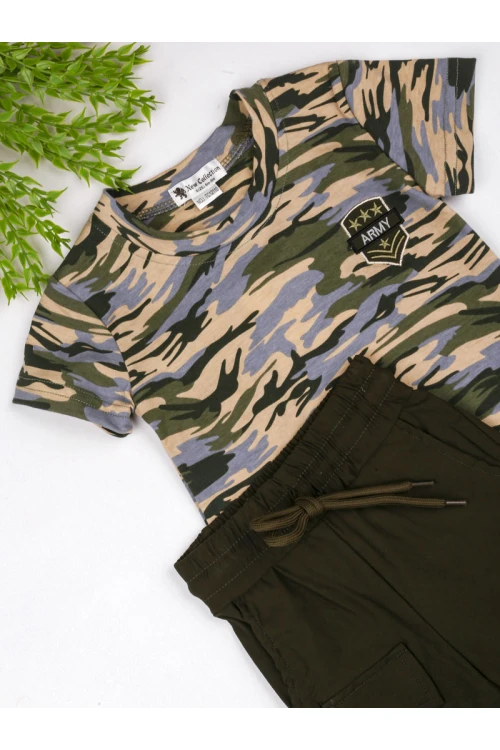 طقم تيشيرت مزخرف مع بنطلون بخصر مطاطي