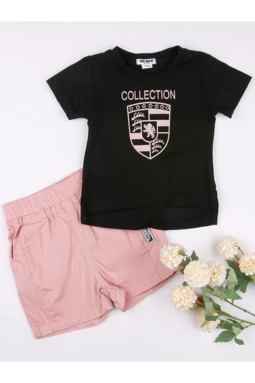 شورت سادة بخصر مطاطي مع تيشيرت بياقة ضيقة