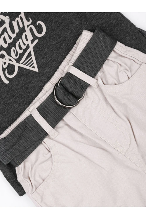 طقم بنطلون بأطراف مطاطية مع تيشيرت بطبعات كتابة