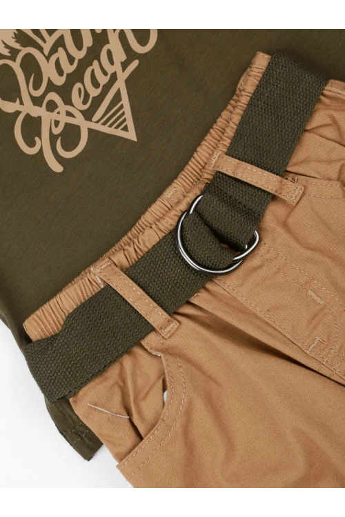 طقم بنطلون بأطراف مطاطية مع تيشيرت بطبعات كتابة