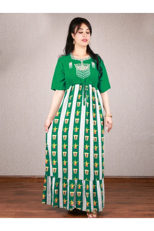 جلابية رمضان بحزام خصر مزينة بطبعات