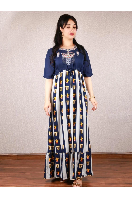 جلابية رمضان بحزام خصر مزينة بطبعات