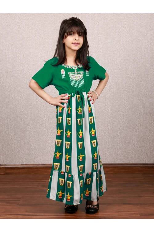 جلابية رمضان بحزام خصر مزينة بطبعات