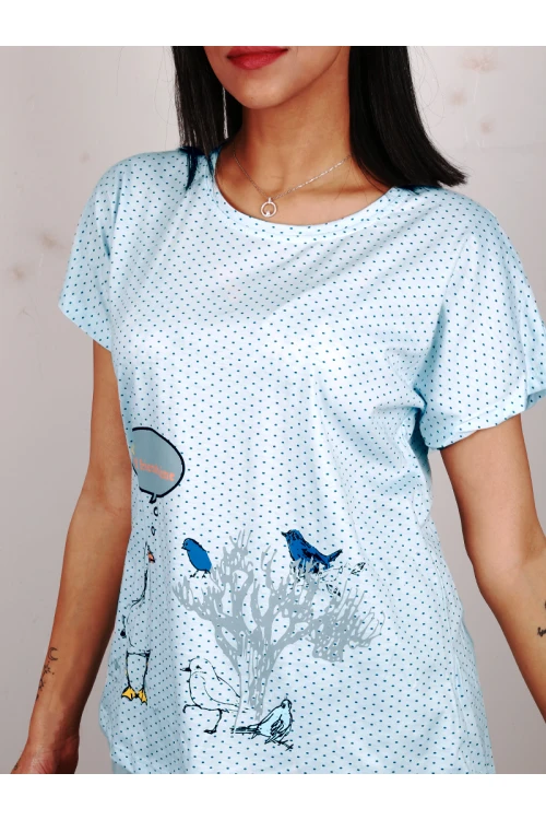 بيجاما بنطلون و تيشيرت مخطط مزين بطبعات