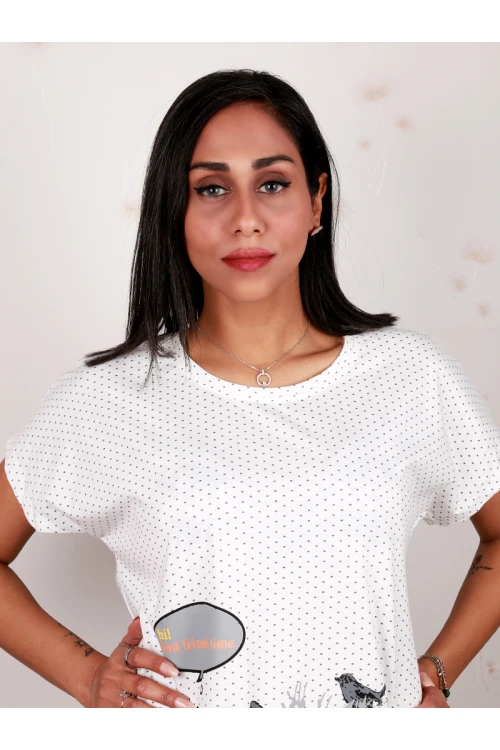 بيجاما بنطلون و تيشيرت مخطط مزين بطبعات