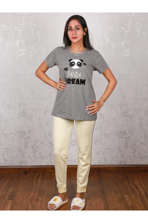 بيجاما بنطلون و تيشيرت مزين بطباعة باندا