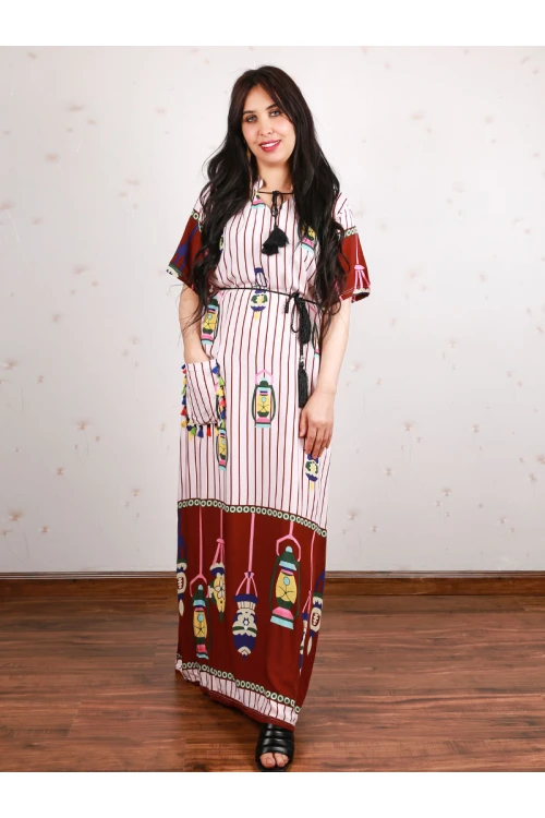 جلابية مع جيب مزخرف و حزام ربط