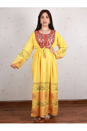 جلابية بحزام ربط و أكمام طويلة مزخرفة