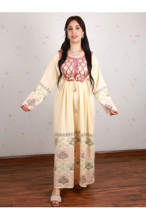 جلابية بحزام ربط و أكمام طويلة مزخرفة