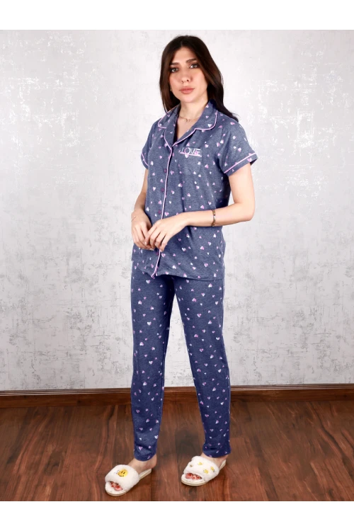 بيجاما بأزرار إغلاق بطبعات قلب