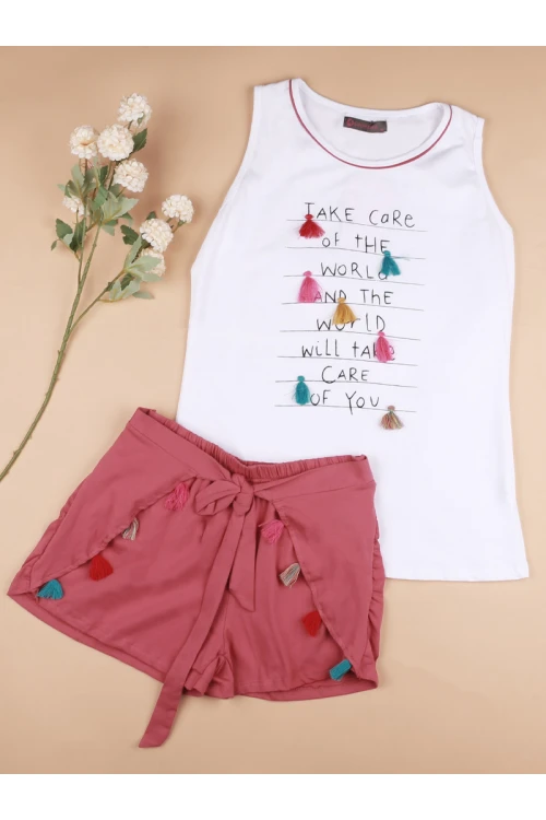 شورت بربطة أمامية مع تيشيرت دون أكمام