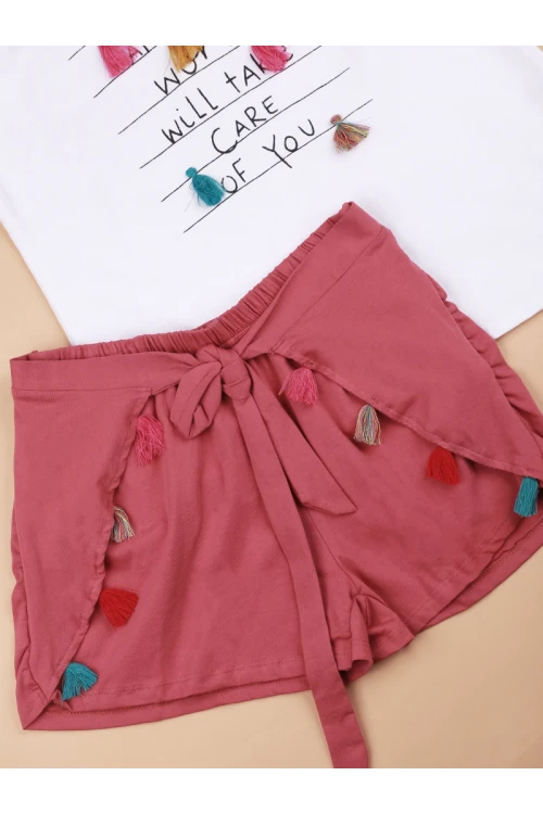 شورت بربطة أمامية مع تيشيرت دون أكمام