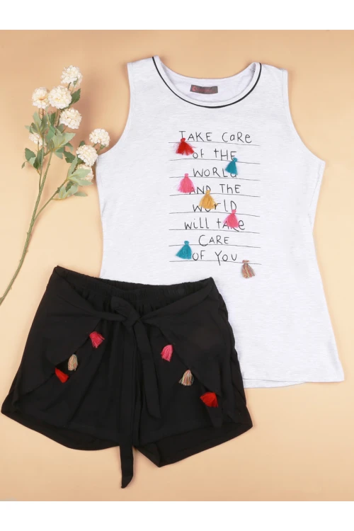 شورت بربطة أمامية مع تيشيرت دون أكمام