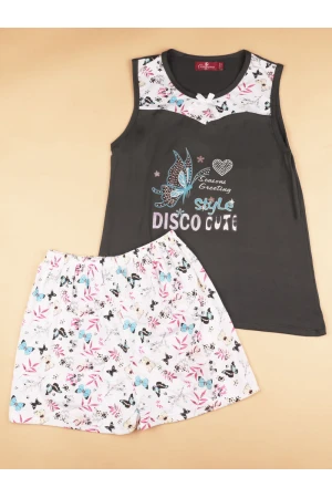 شورت بطبعات زهور مع تيشيرت دون أكمام