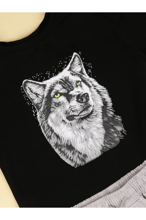 طقم شورت بخصر مطاطي مع تيشيرت بطبعات