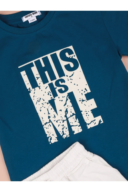 طقم شورت سادة مع تيشيرت بطبعات كتابة