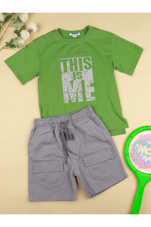 طقم شورت سادة مع تيشيرت بطبعات كتابة