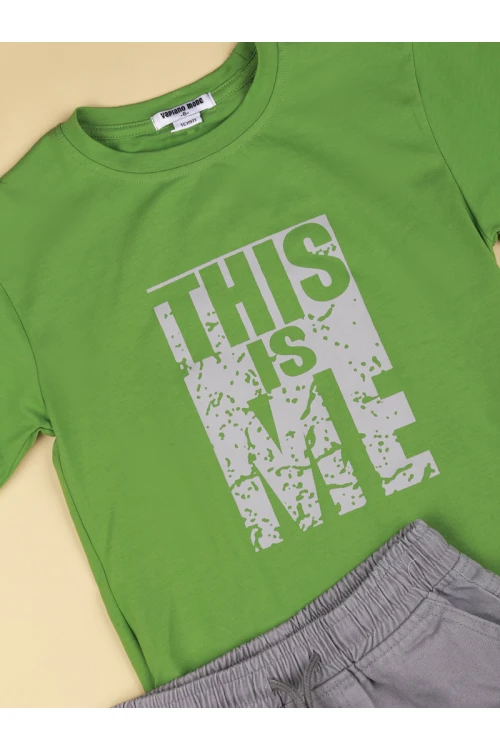 طقم شورت سادة مع تيشيرت بطبعات كتابة