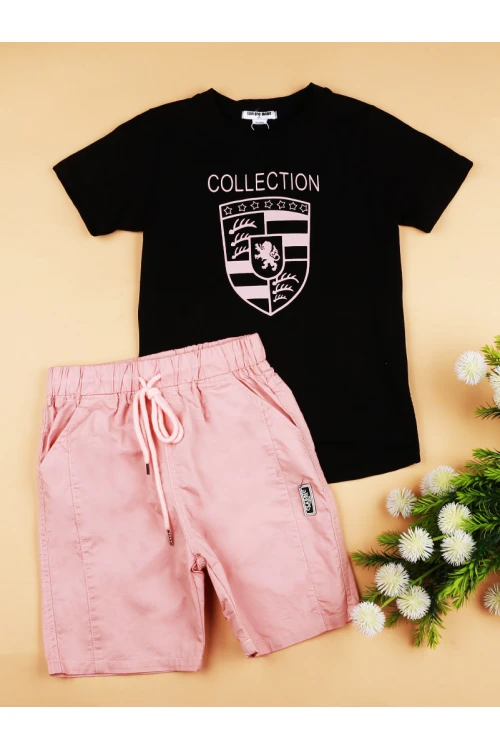 طقم شورت بخصر مطاطي مع تيشيرت بياقة ضيقة